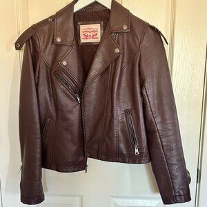 Burgundy, zip up jacket, motorcycle, Levis, chocolate, cropped,, biker, moto